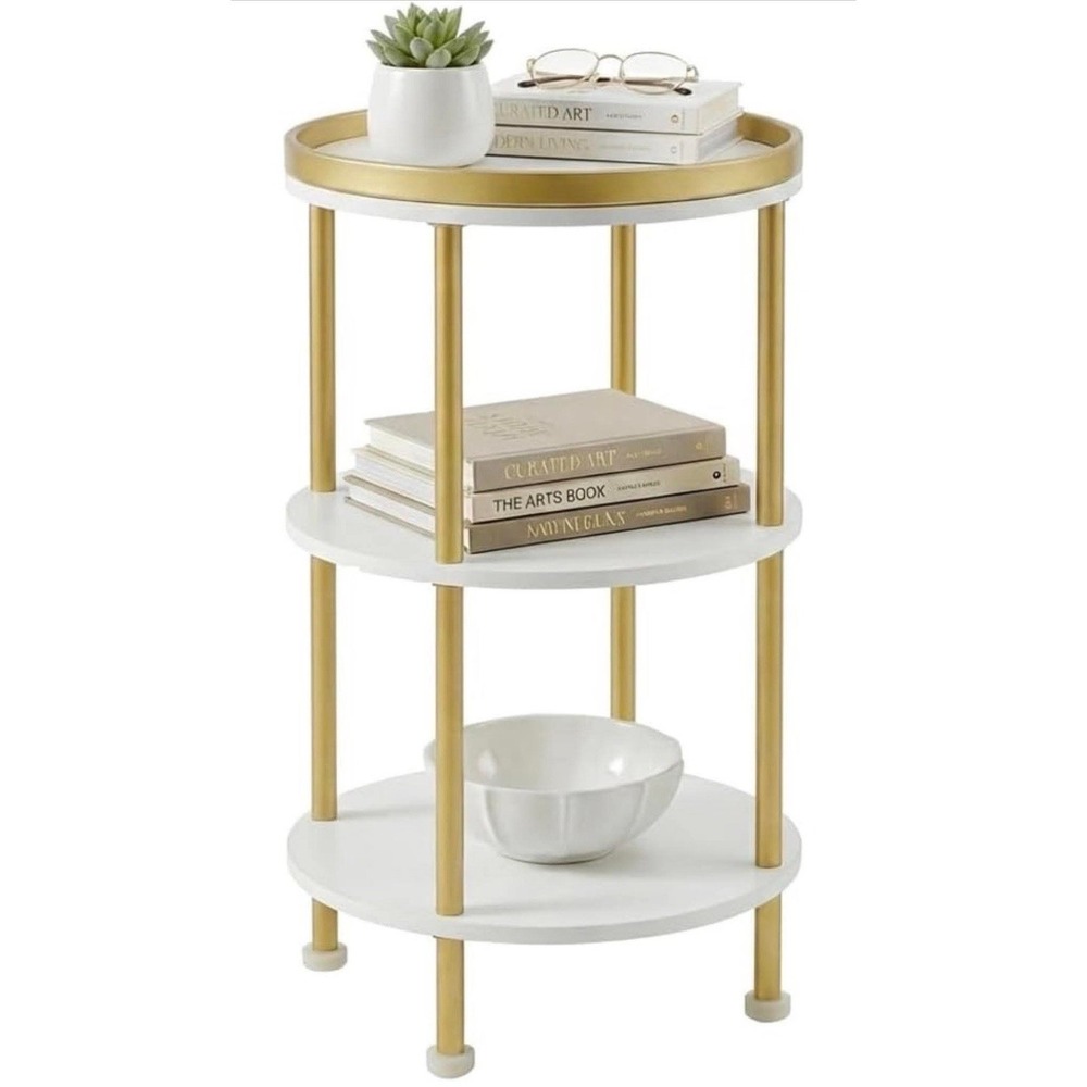Small Round Side Table Gold Round End Table With White Shelves 3 Tier Modern